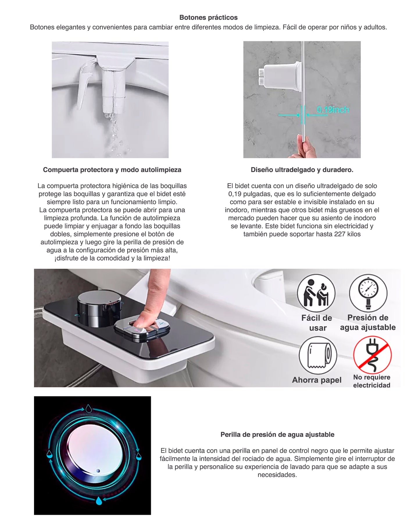 Bidet Elegante 3 Modos No Eléctrico Fácil Instalación